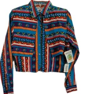 Arroyo VTG 80's Western Cowgirl Button Up Shirt Cropped Colorful Geo Stripe NWT